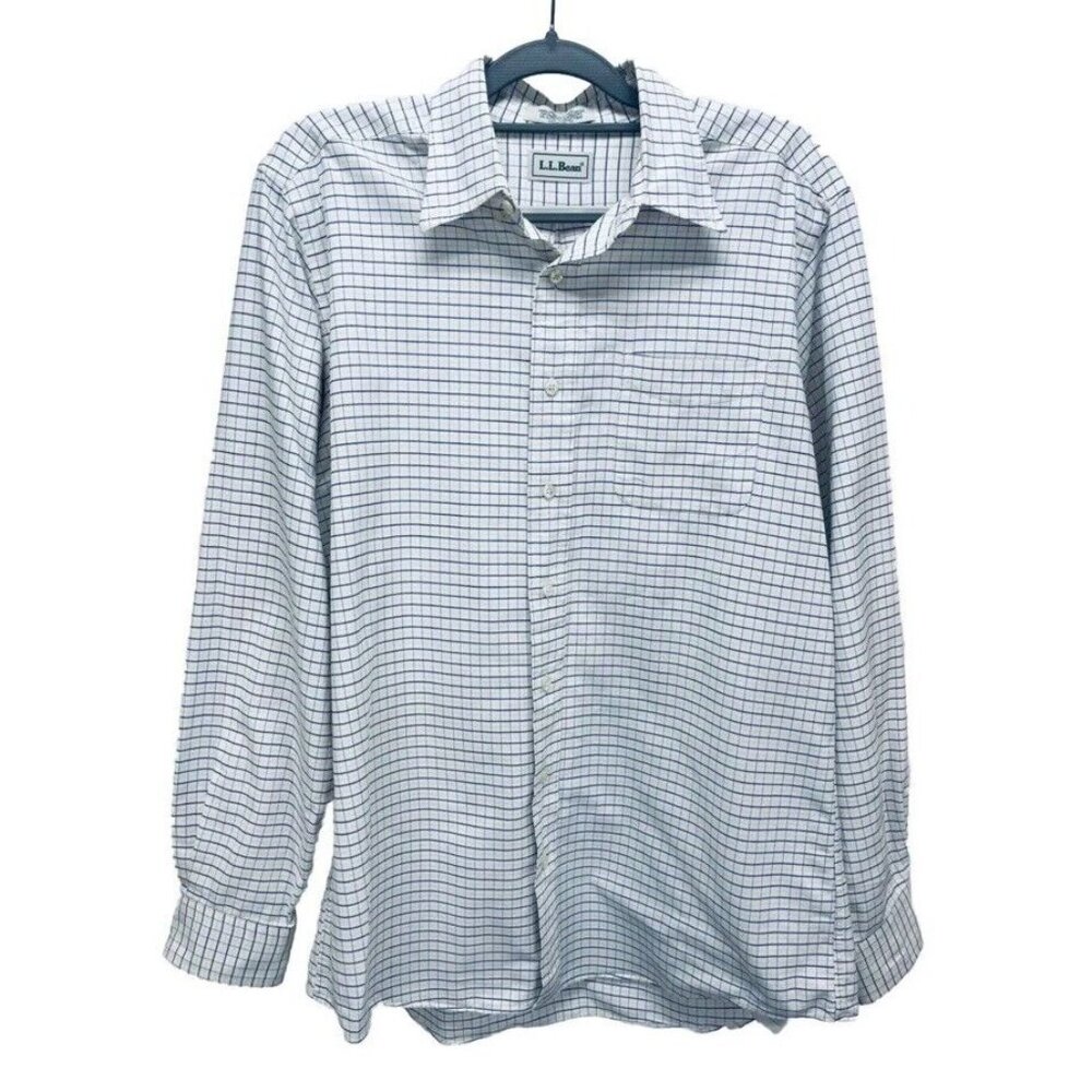 L.L Bean Blue Long Sleeve Shirt Size 16/36 Men's Casual Button Down Plaid
